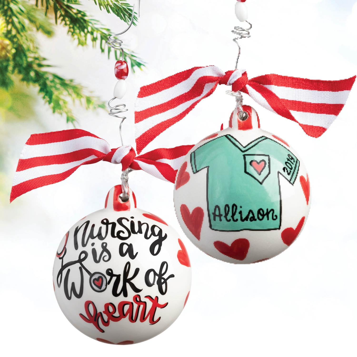 Personalized Nursing is a Work of Heart Christmas Ball Ornament