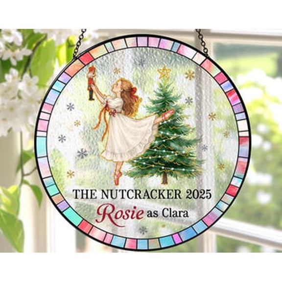 Personalized Nutcracker Clara Glass Suncatcher Ornament, Nutcracker Ballerina Ballet Dancer Gift, Nutcracker Daughter Christmas Gift, 3.5 in