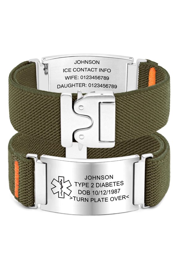 Personalized Nylon Medical Bracelet with Laser-Engraved Medical Alert ID Tag and Secure Parachute-Style Buckle, Adjustable Length Custom Safety Gift for Men