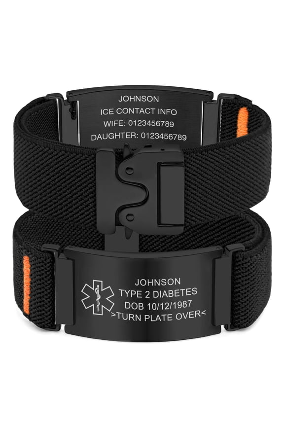 Personalized Nylon Medical Bracelet with Laser-Engraved Medical Alert ID Tag and Secure Parachute-Style Buckle, Adjustable Length Custom Safety Gift for Men