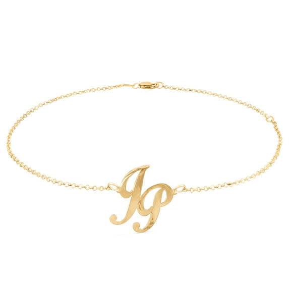 Personalized Offset Monogram Anklet in 14Kt Gold Plated Sterling Silver
