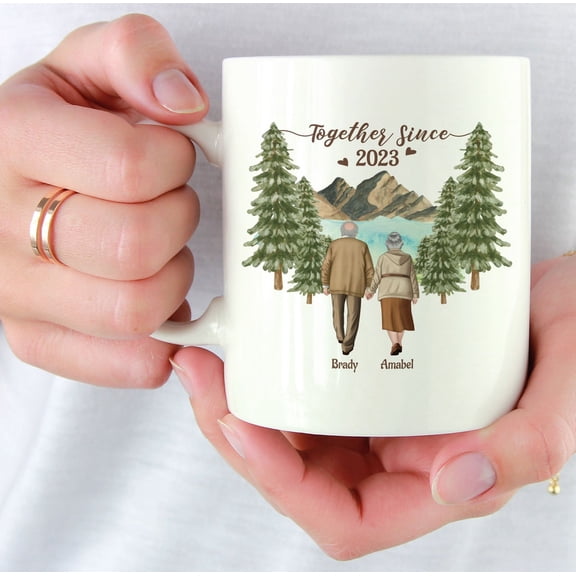 Personalized Old Couple Mug, Together Since Coffee Cup, Anniversary or Valentine’s Gift, Gift for Wife, Husband, Parents, or Grandparents