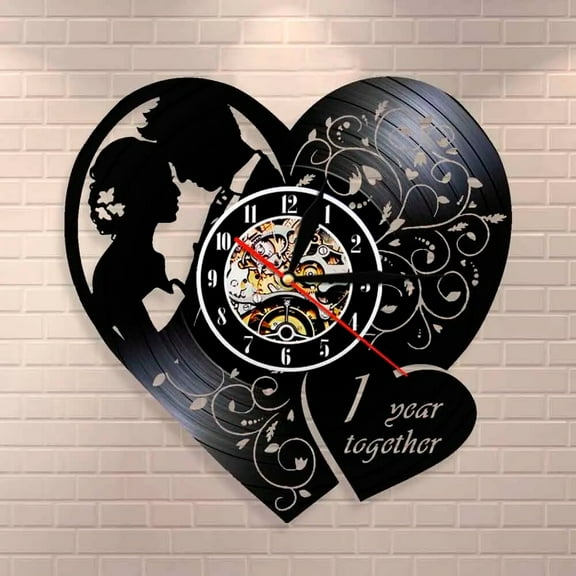 Personalized One Year Wedding Anniversary Vinyl Wall Clock,Vinyl Record Clock Wall Art Black Handmade Art Home Unique Gift idea