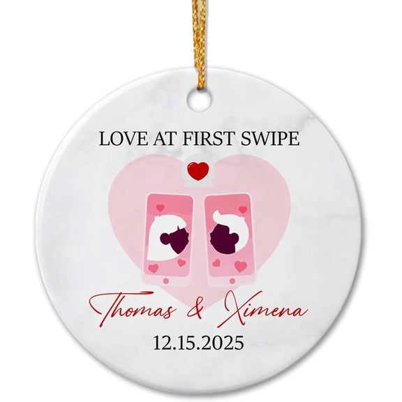 Personalized Online Dating Ceramic Ornament Christmas, Love at First Swipe Christmas Ornaments 2025, Custom Date & Names Couple Online Ceramic Ornament Gifts for Him Her, Dating Match Ornament Xmas