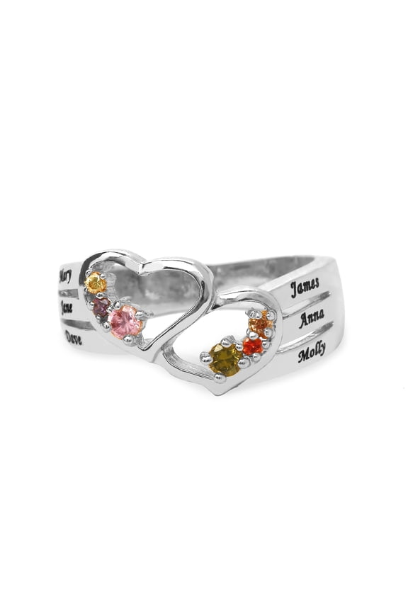 Personalized Open Double-Heart Family Ring with Up To Six Birthstones