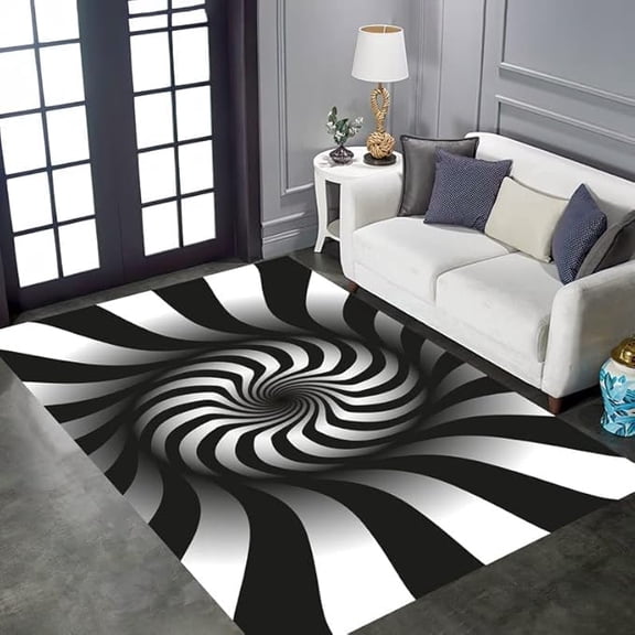 Personalized Optical Illusion Rug - Black And White Optical Illusion Area Rug - Optical Illusion Rug Hole 3D Rug, Living Room Sofa Carpet, Bedroom Bedside Carpet 3' x 5'