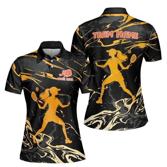 Personalized Orange Color Pickleball Team Women's Polo Shirt S-5XL