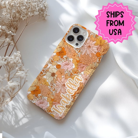 Personalized Orange Floral Tough Case for iPhone Samsung Art