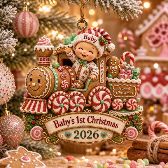Personalized Ornament Baby First Christmas Gingerbread Train