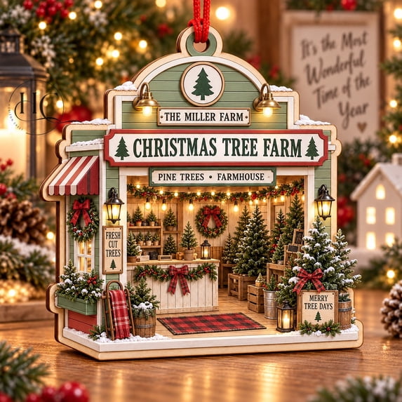 Personalized Ornament, Christmas Farm Pine Keepsake for Small Business ...