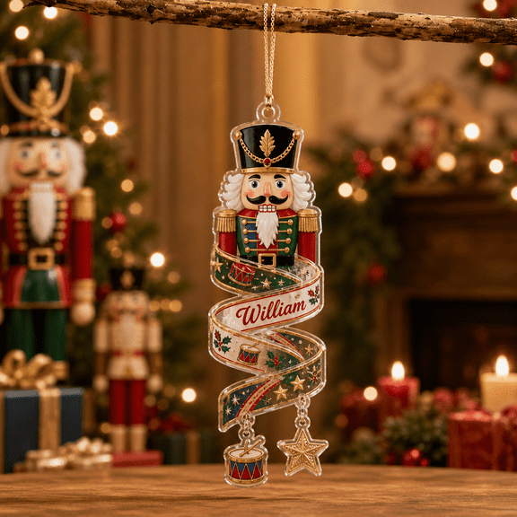 Personalized Ornament Christmas Nutcracker Ribbon Swirl