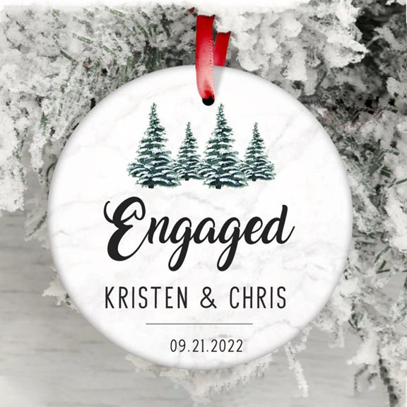 Personalized Ornament Engagement Gift Name and Date - Minimalist Ornament - 1st Christmas Married Ornament - Married