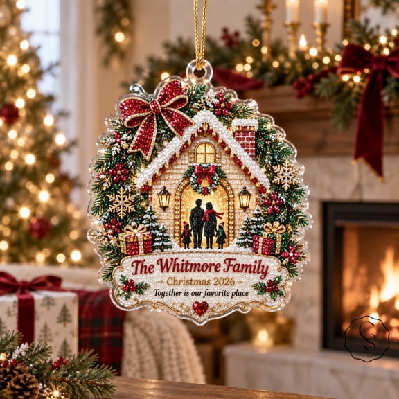 Personalized Ornament, Family Christmas House Acrylic Tree Hanging Keepsake Gift