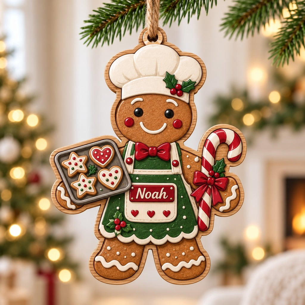 Custom Gingerbread Personalized Ornament Gingerbread Baker with Cookie Tray for Christmas ...