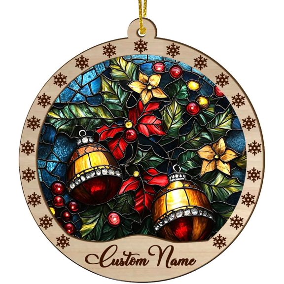 Personalized Ornaments with Photo, Bauble and Bell Suncatcher, Bauble and Bell Christmas, Bauble and Bell Decor, Vintage Christmas Suncatchers, Christmas New Mom Gifts 4xyDvC (Design 100)