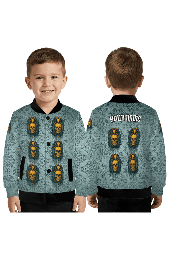 Personalized Ornate Skull Baseball Jacket – Custom Name Gothic Skull Art Baseball Jacket, Dark Aesthetic Streetwear Outerwear