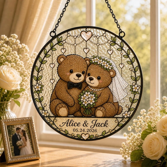 Personalized Otter Wedding Couple Keepsake Suncatcher, Glass, 5.9 Inch ...