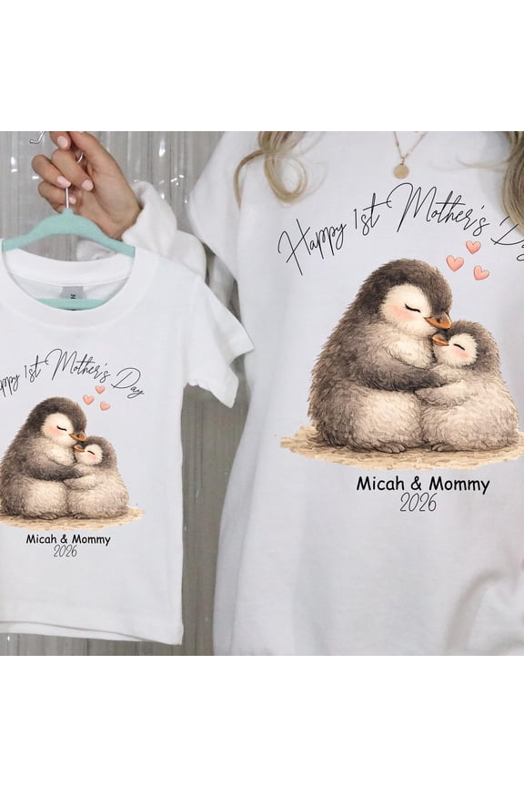 Personalized Our First Mother 39 s Day Baby Onesie Custom Penguin Mom and Baby Bodysuit Ma