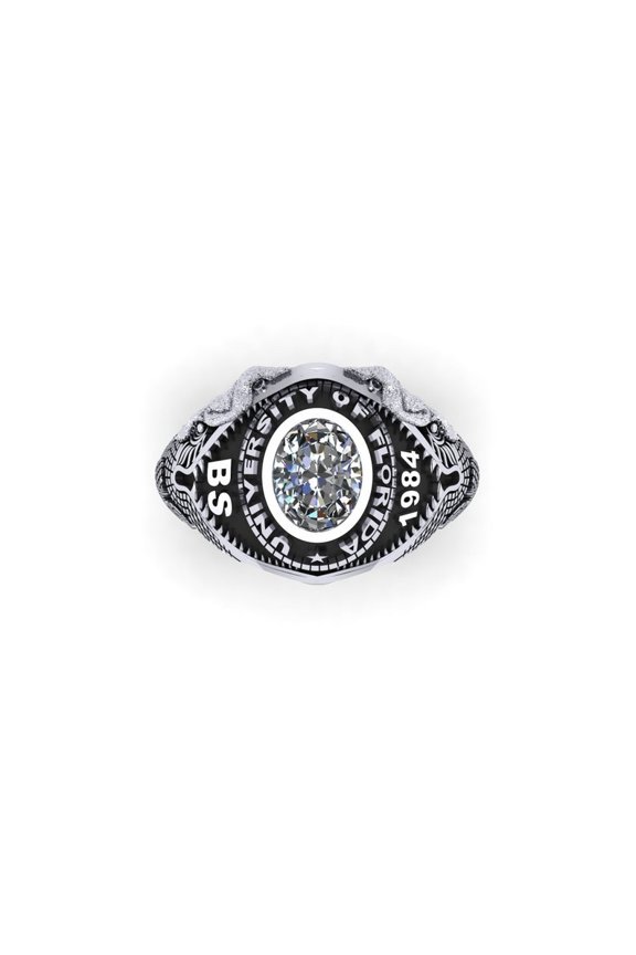 Personalized Oval Cut Clear Crystal Fashion Ring Decorative Gift for Men and Women Customized School Name Year Inside Engraving 925 Sterling Silver