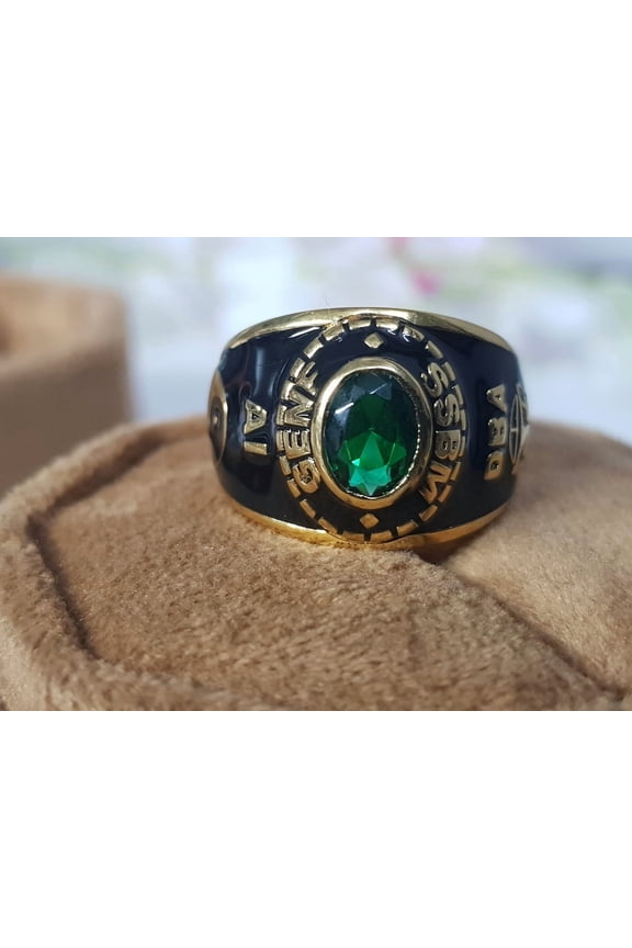 Personalized Oval Cut Green Stone Customized Name,Year,Logo And Inside Engraved Looking stylish For Men High School Class Ring 925 Sterling Silver