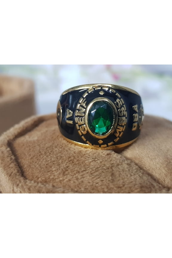 Personalized Oval Cut Green Stone Customized Name,Year,Logo And Inside Engraved Looking stylish For Men High School Class Ring 925 Sterling Silver