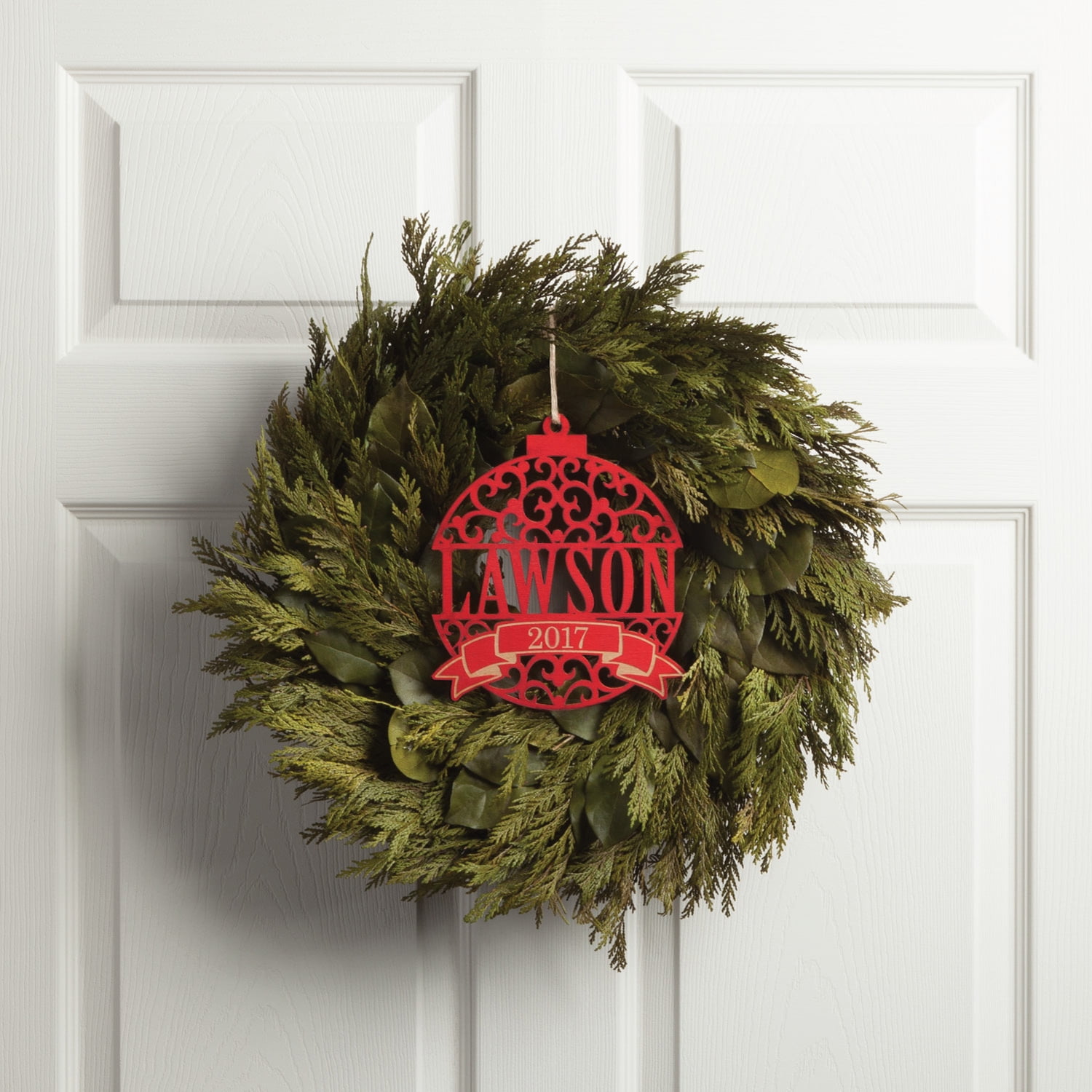 Personalized Oversized Red Wood Ornament