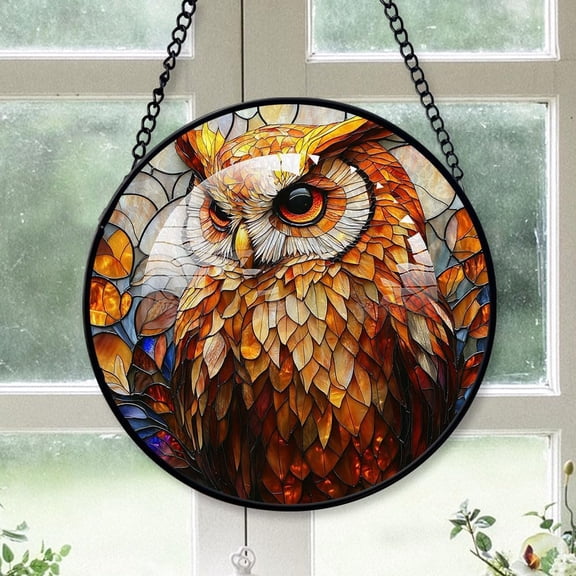 Personalized Owl Suncatcher Stained Glass Suncatchers, Owl Ornament for Sun Catcher Indoor Window, Owl Painted Glass Panel Décor pMwTtk