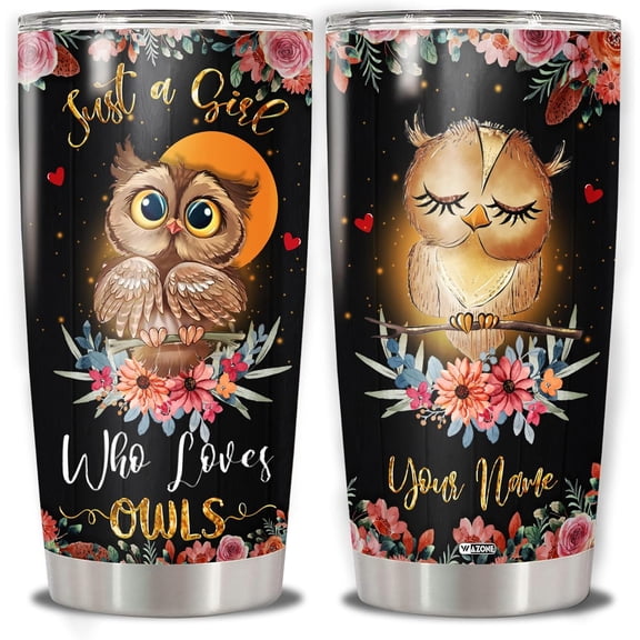 Personalized Owl Tumbler Cup 20 30oz Customized Name Double Wall Vacuum Insulated Travel Mug Cups Stainless Steel Birthday Christmas Gifts For Owls Lovers Women Girl Da