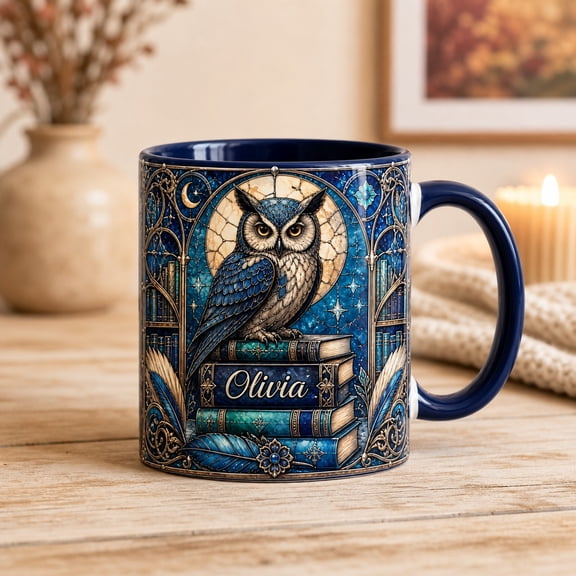 Personalized Owl on Books Coffee Mug for Book Lovers