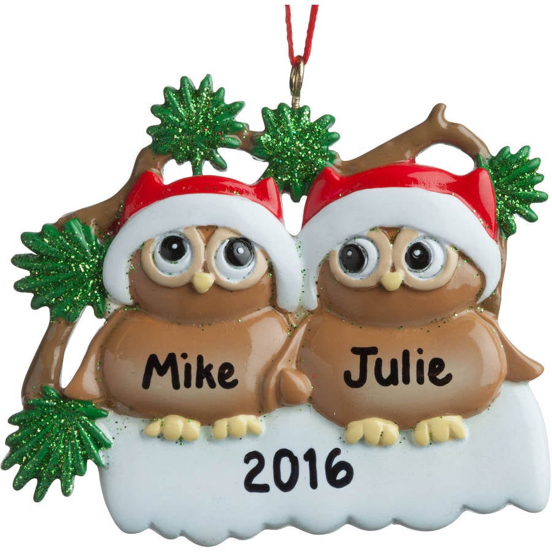 Personalized Owls In Santa Hats Ornament