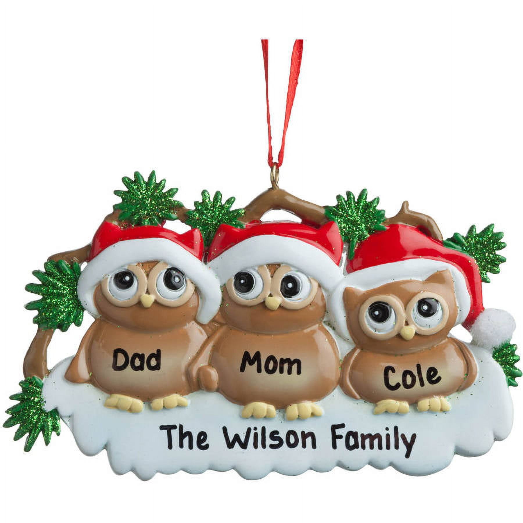 Personalized Owls In Santa Hats Ornament