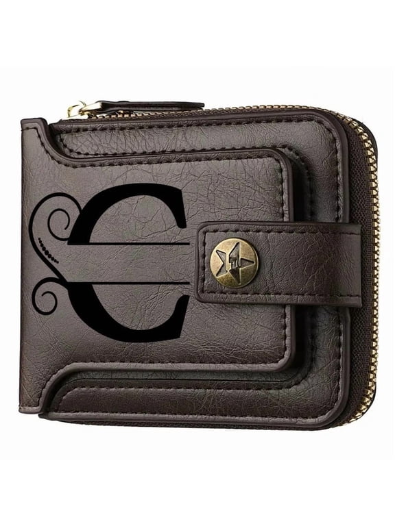 Personalized PU Leather Chain Short Wallet For Man, Engraved Name&Text Bifold Stylish Brown Wallet For Man Valentines Birthday