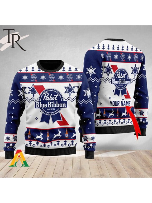Personalized Pabst Blue Ribbon Christmas Ugly Sweater