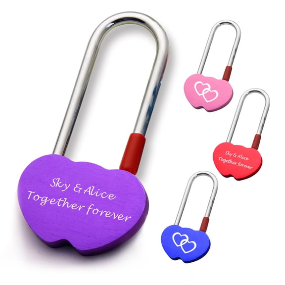 Personalized Padlock Double Heart Love Lock, Laser Engraved with Your Customized Text, Wedding Valentines Anniversary Gift for Lovers Travel