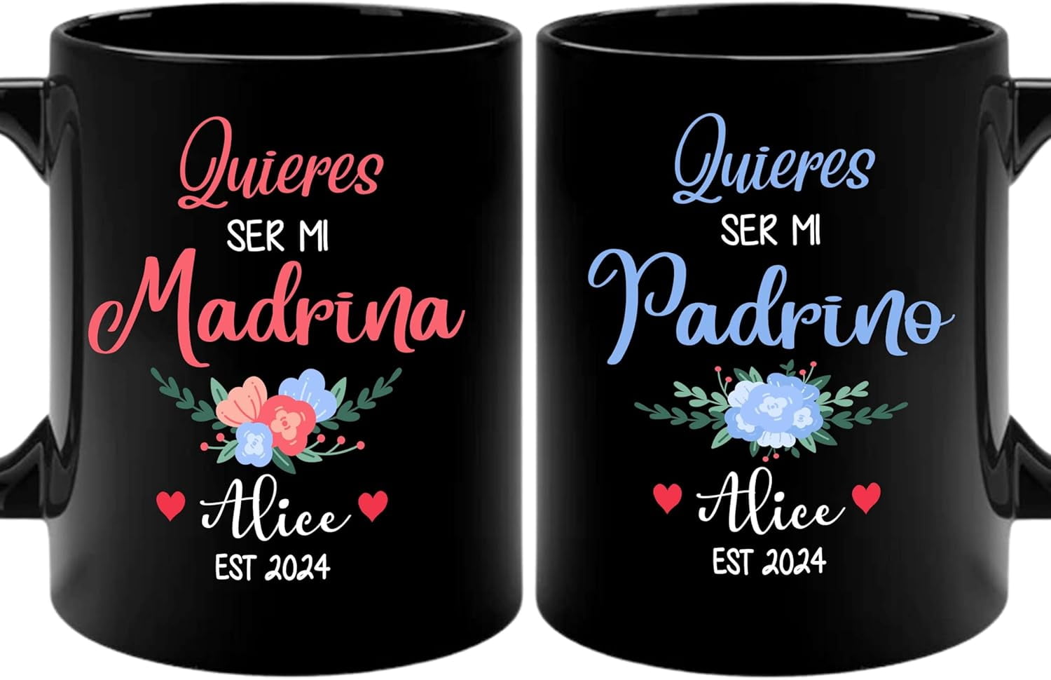 Padrino E Madrina Battesimo 2024 Personalized Padrinos De Bautizo Propuesta Set 2 Tazas Café 11Oz