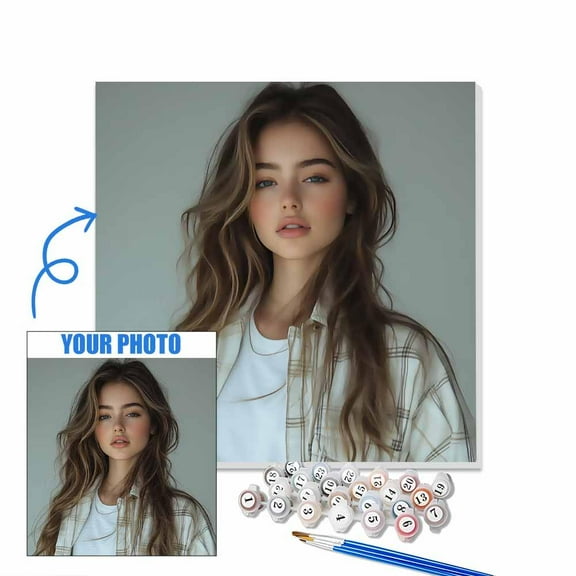 Personalized Paint by Numbers Kit for Adults, Acrylic Oil Painting on Framed & Stretched Canvas, Custom DIY Canvas Oil Paintings Make Your Photo for Beginners,Xmas Gifts for Family Friend