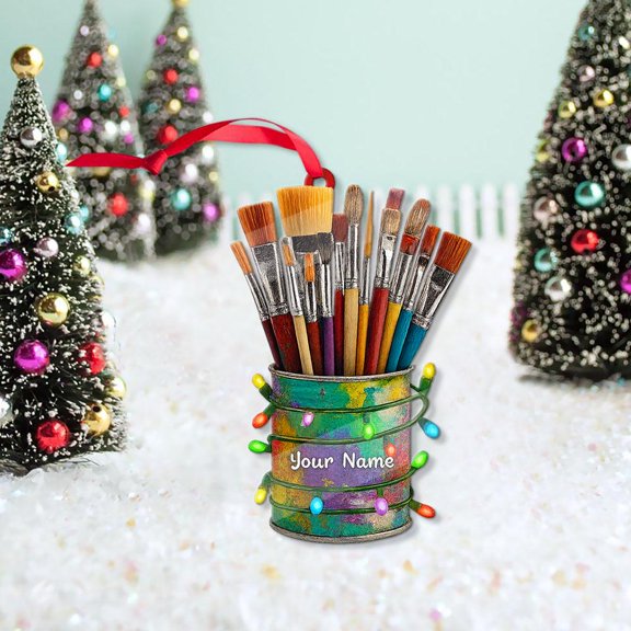 Personalized Paintbrush Acrylic Christmas Ornament Custom Name Artist/Painter Keepsake, Studio Brush Set Holiday Tree Decor, Art Lover Gift