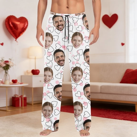 Personalized Pajama Pants For Men Custom Pj With Photo Customized Funny Face Valentine's Gifts For Him White S