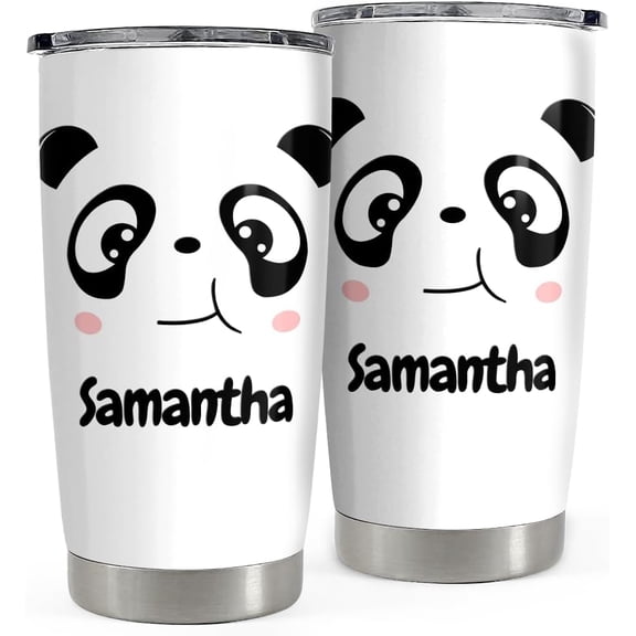 Personalized Panda Face Tumbler 20oz Insulated Tumblers with Lid Coffee Travel Mug Cup for Girl Boy Kids Teen Panda Gifts for Birthday