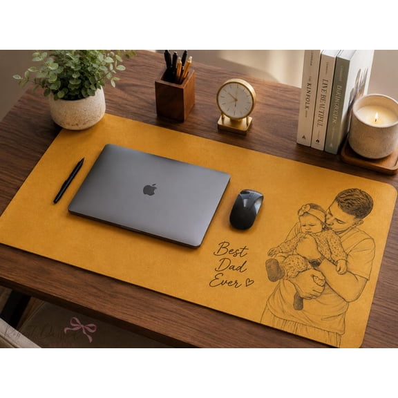 Personalized Papa Picture Sketch Line Art Desk Mat, Custom Photo Dad Birthday Gift, Father's Day Gift For Husband, Dad Portrait Mouse Pad