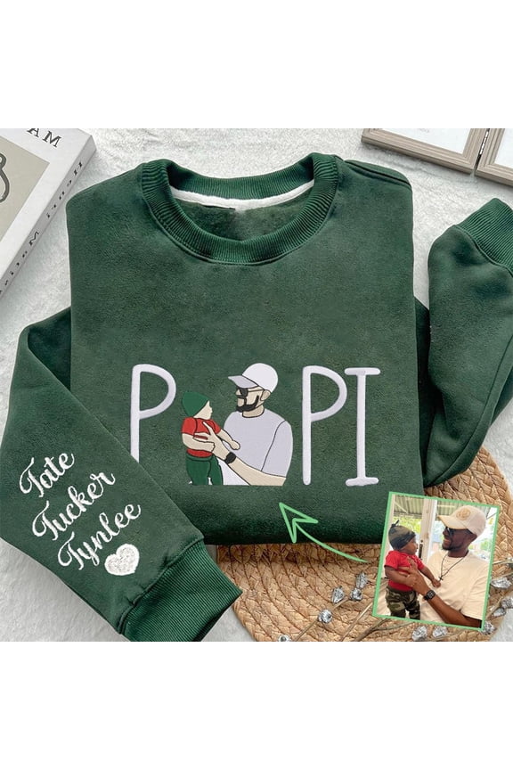Personalized Papi Embroidered Sweatshirt With Family Photo Unique Gift For Dad Father's Day Gift Ideas