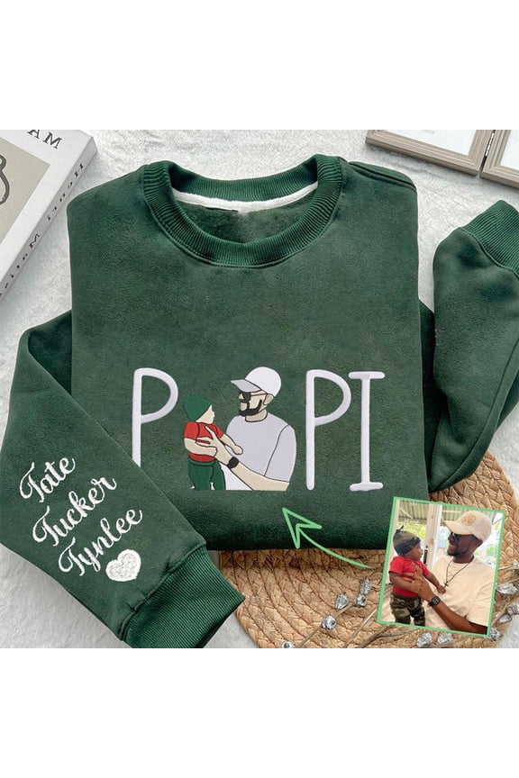 Personalized Papi Embroidered Sweatshirt with Family Photo Father's Day Gift for Dad, Custom Embroidered Sweatshirt