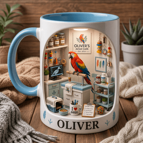 Personalized Parrot Owner Mug Custom Name Coffee Cup for Bird Lover Birthday Gift