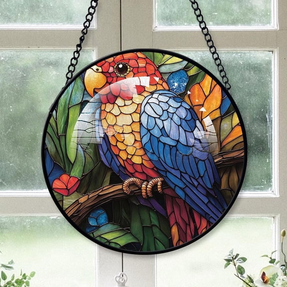 Personalized Parrot Suncatcher Stained Glass, Parrot Stained Glass Window Hanging Parrot Sun Catchers Indoor Window Dcor CWcwik (Parrot 12)