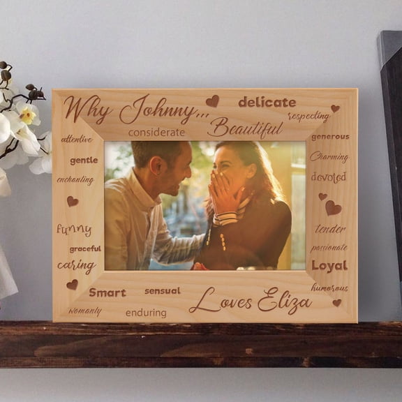 Personalized Partner Picture Frame, Custom Couple Photo Frame, Wooden Picture Frame, Engraved Picture Frame, Couples Gift, Lovers Gift Idea-6" x 4" Brown Horizontal