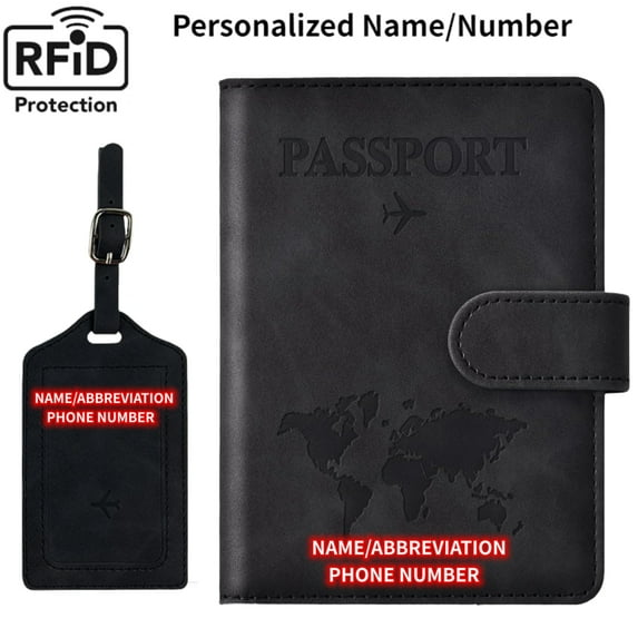 Personalized Passport Holder, Anti-lost Passport Wallet Cover Case with Luggage Card for Travel Must Haves Accessories,Passport Book Holders for Women and Men, Black
