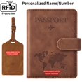 thumbnail image 1 of Personalized Passport Holder, Anti-lost Passport Wallet Cover Case with Luggage Card for Travel Must Haves Accessories,Passport Book Holders for Women and Men, Brown, 1 of 8