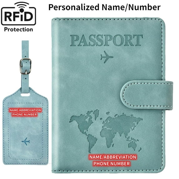 Personalized Passport Holder, Anti-lost Passport Wallet Cover Case with Luggage Card for Travel Must Haves Accessories,Passport Book Holders for Women and Men, Light Green
