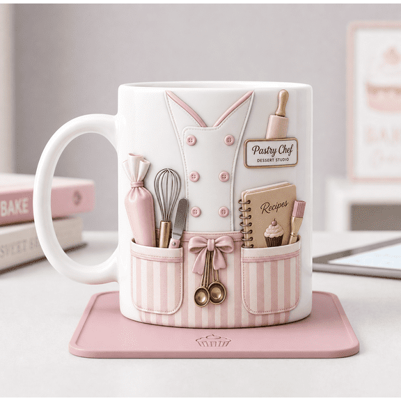 Personalized Pastry Chef Ceramic Coffee Mug, Custom Name Baker Gift for Dessert Lovers