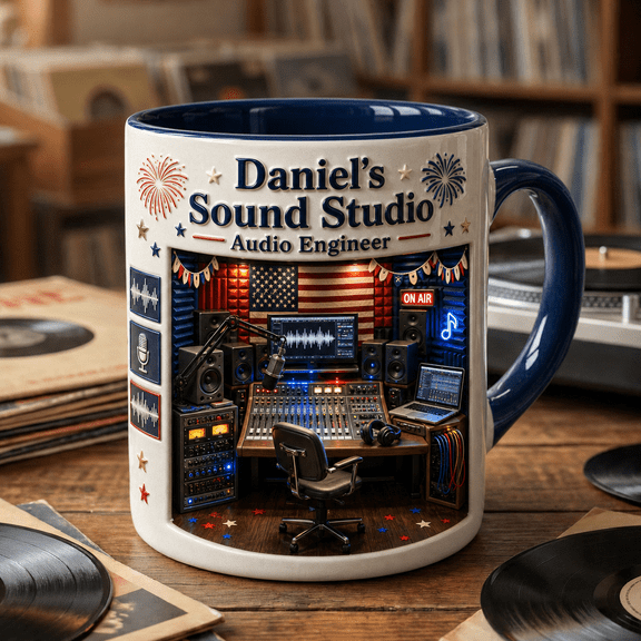 Personalized Patriotic Audio Engineer 3D Effect Mug, Custom Sound Studio Gift